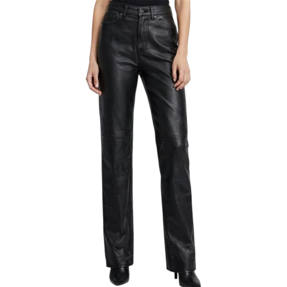 Vintage Gap Leather Pants Y2K Bootcut Mid Rise Button Closure Black Large 26x30